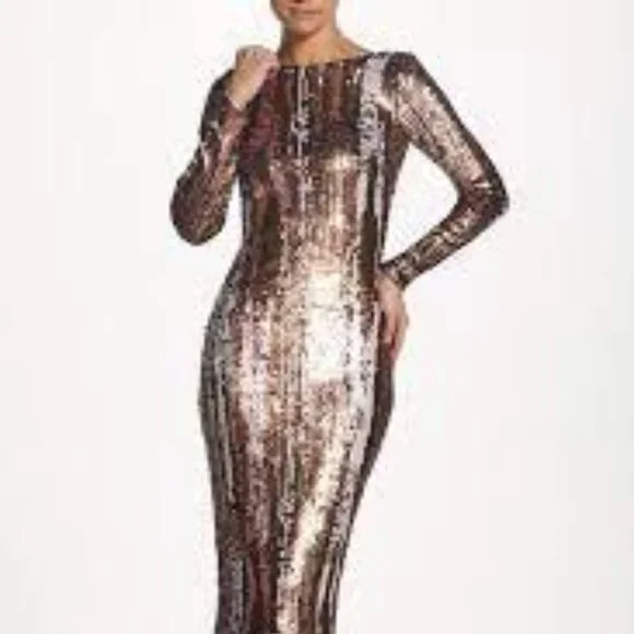Dress the Population Emery brushstroke gold silver blush midi sequin dress M - Picture 1 of 7